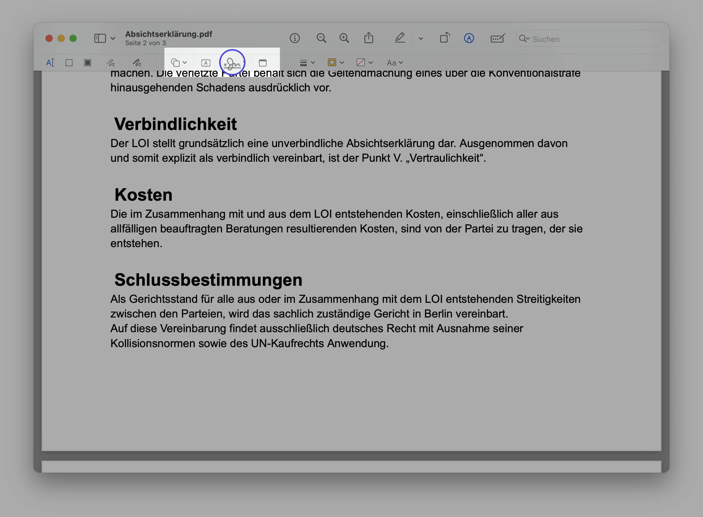 Mac Vorschau Markierungswerkzeug und Signaturfunktion