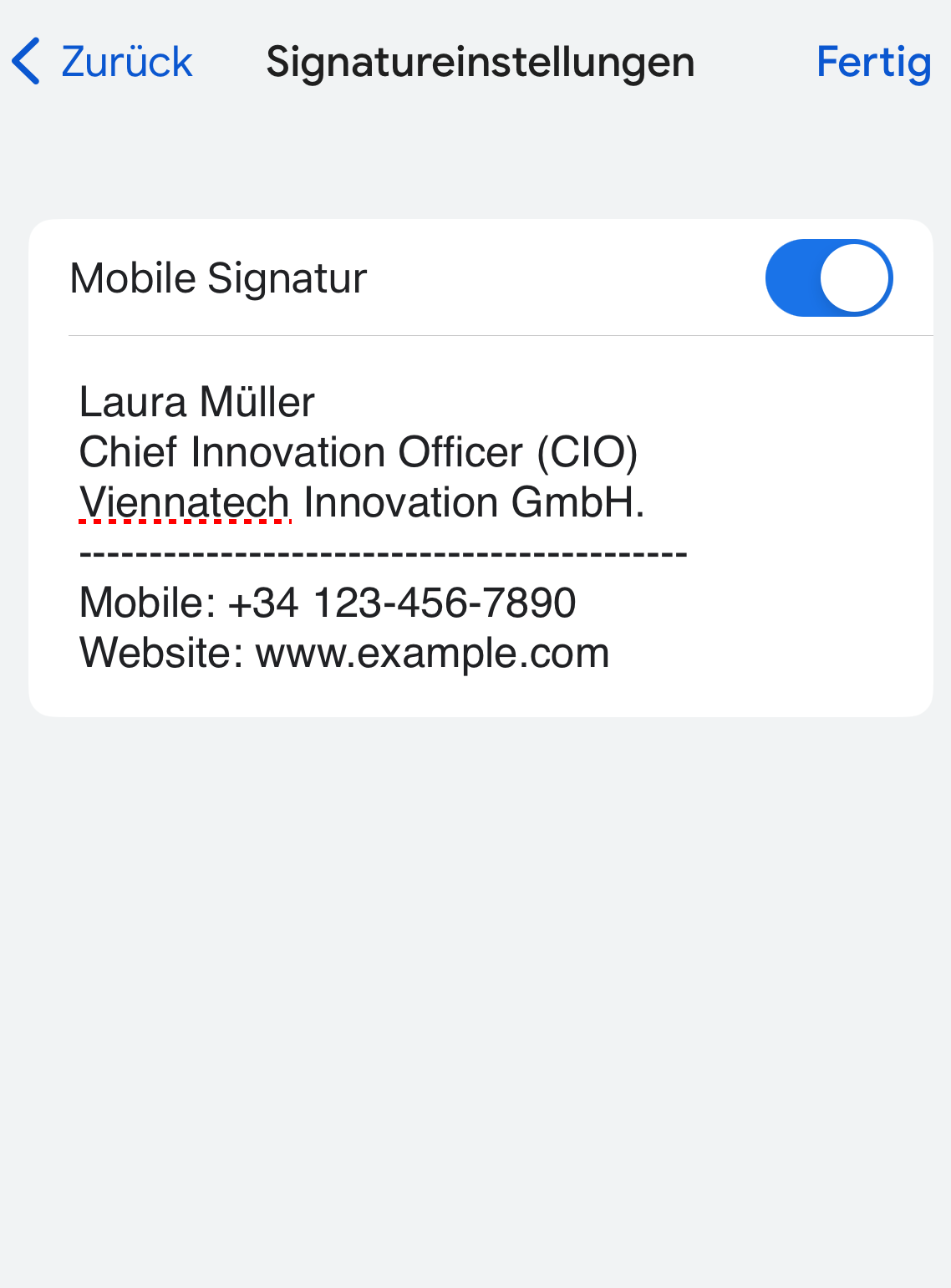 Mobile Signaturschalter in der Gmail-App