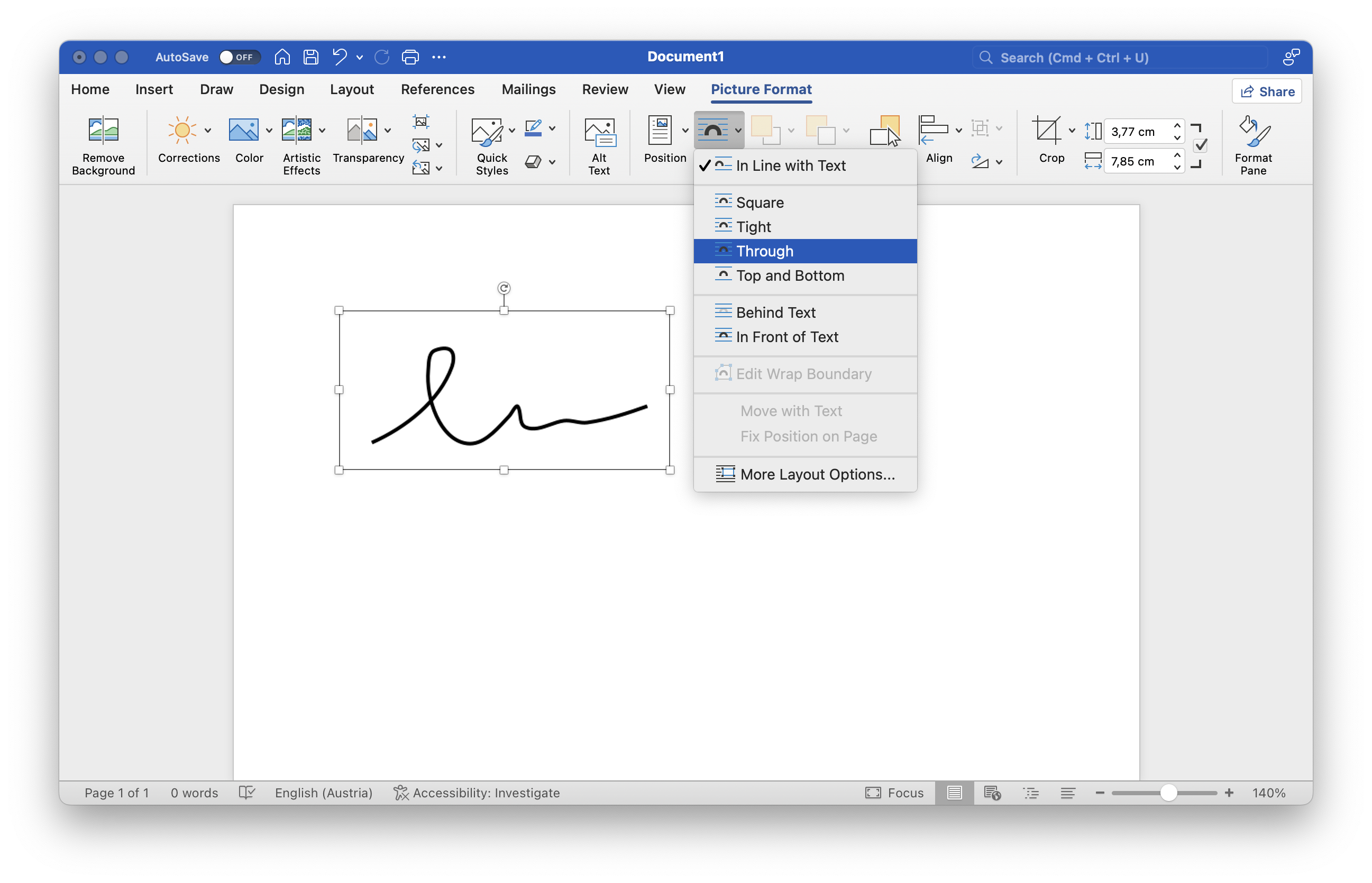 moving signature image in word with wrap text option