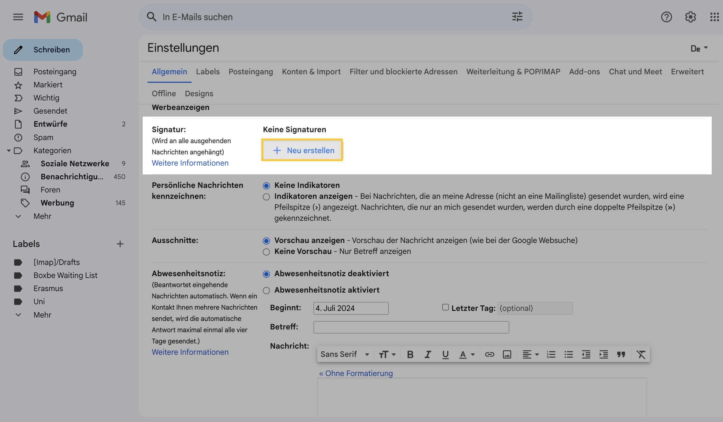 Neue Signatur in Gmail erstellen
