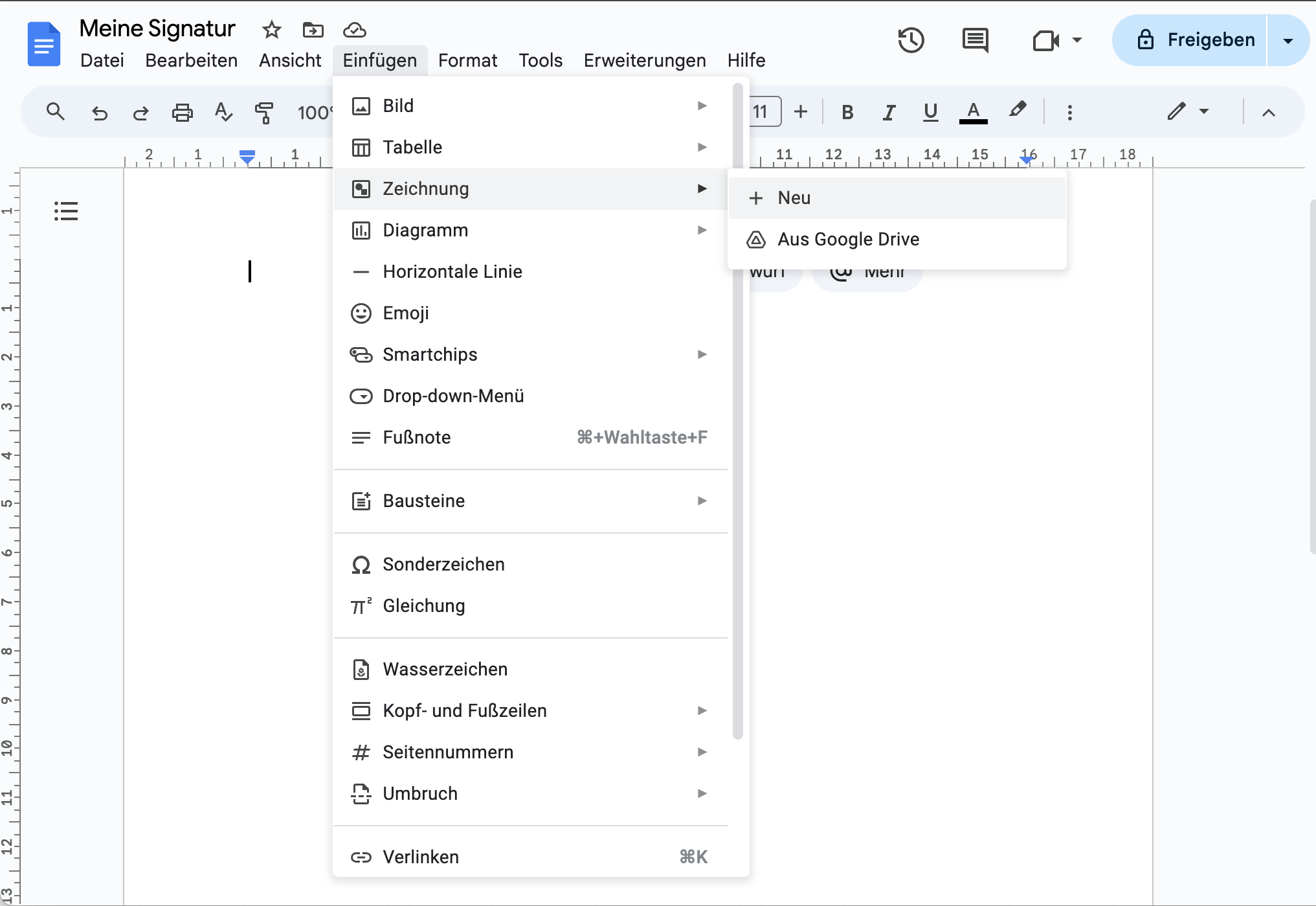 Neue Zeichnung in Google Docs hinzufügen