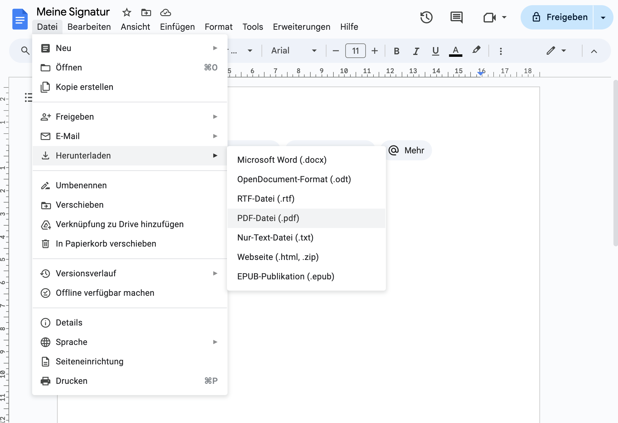 PDF-Export in Google Docs