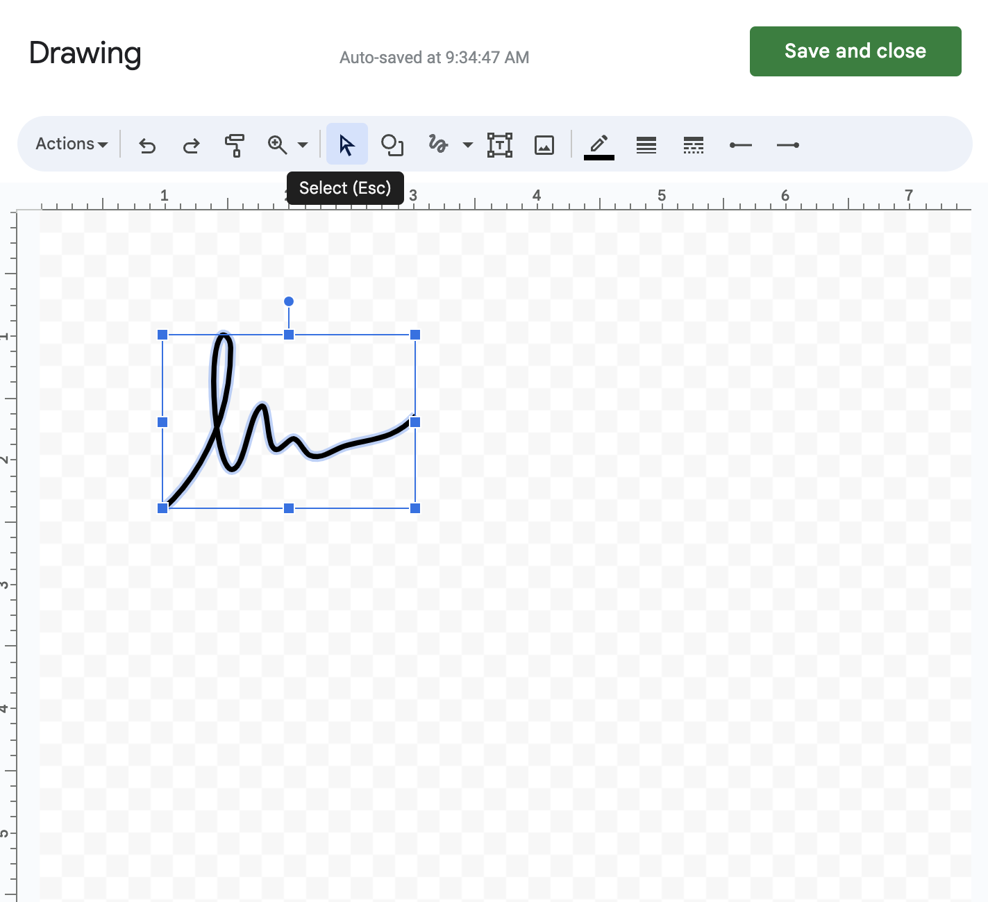 select option in drawing tool of google sheets