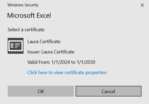 digital certificate in microsoft excel