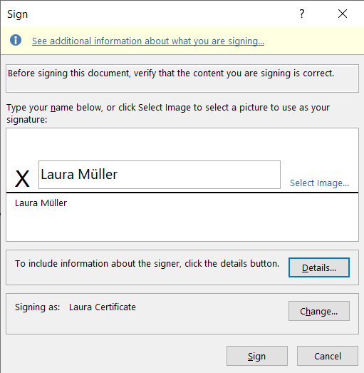 Sign window in word