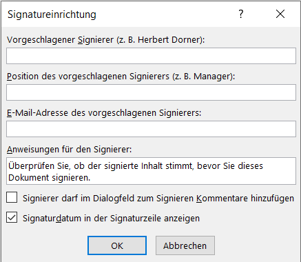 Elektronische Signatur-Einrichtung in Word