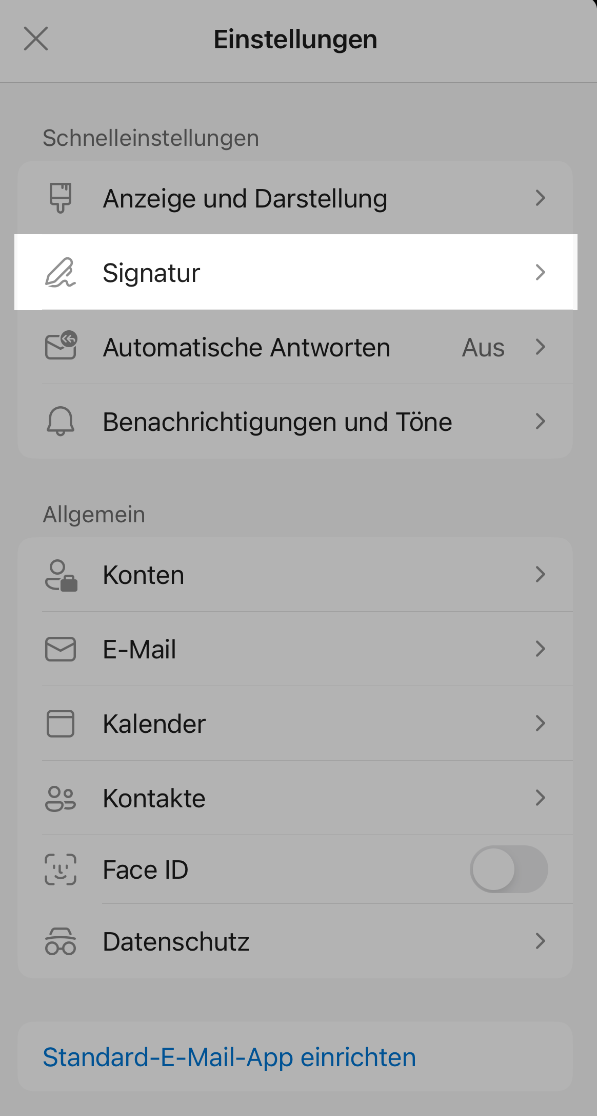 Signatur-Einstellungen in der Outlook Mobile App