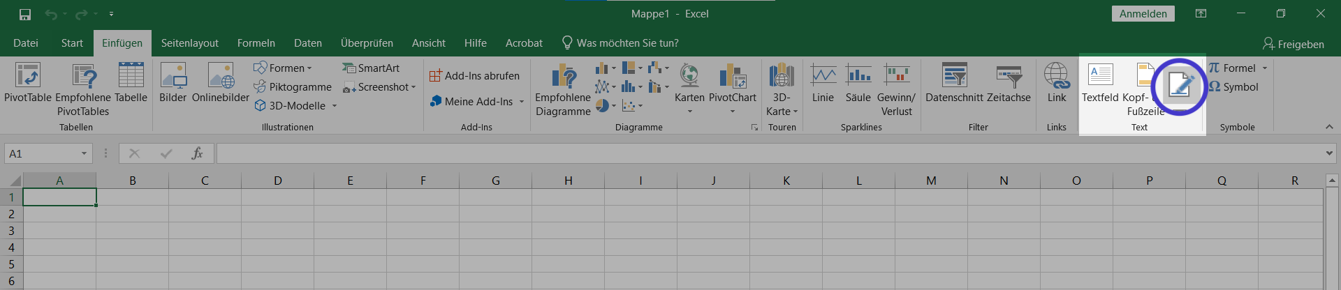 Hinzufügen einer Signaturzeile in Excel