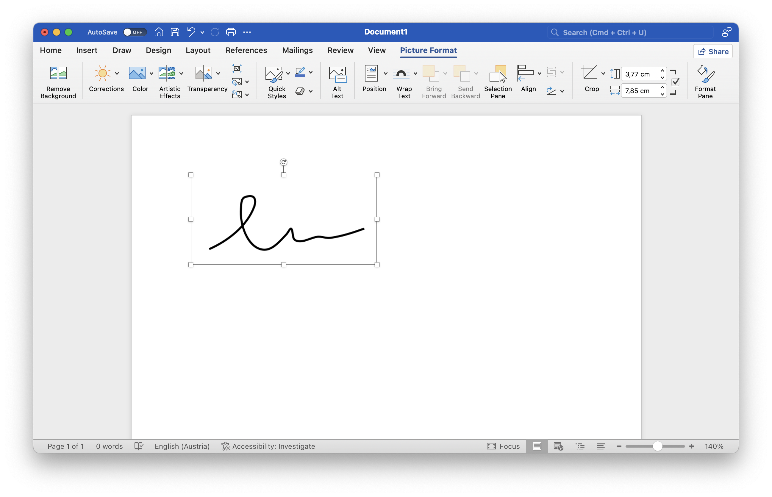 adding scan of signature in word