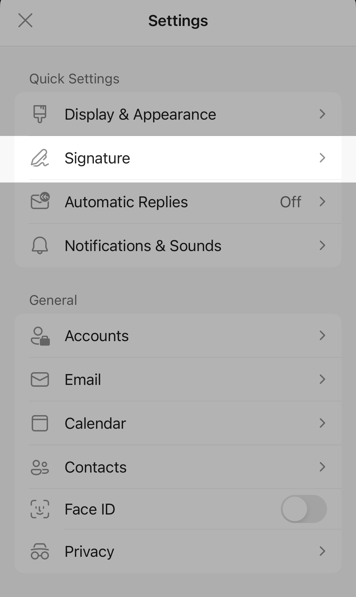 Signature settings in Outlook mobile app