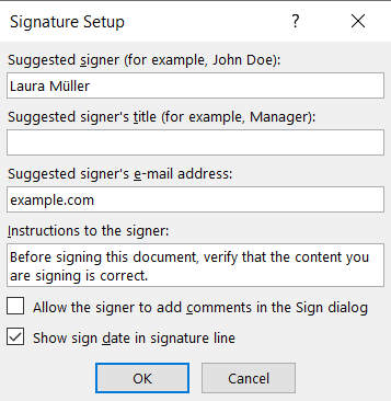 electronic signature setup in excel