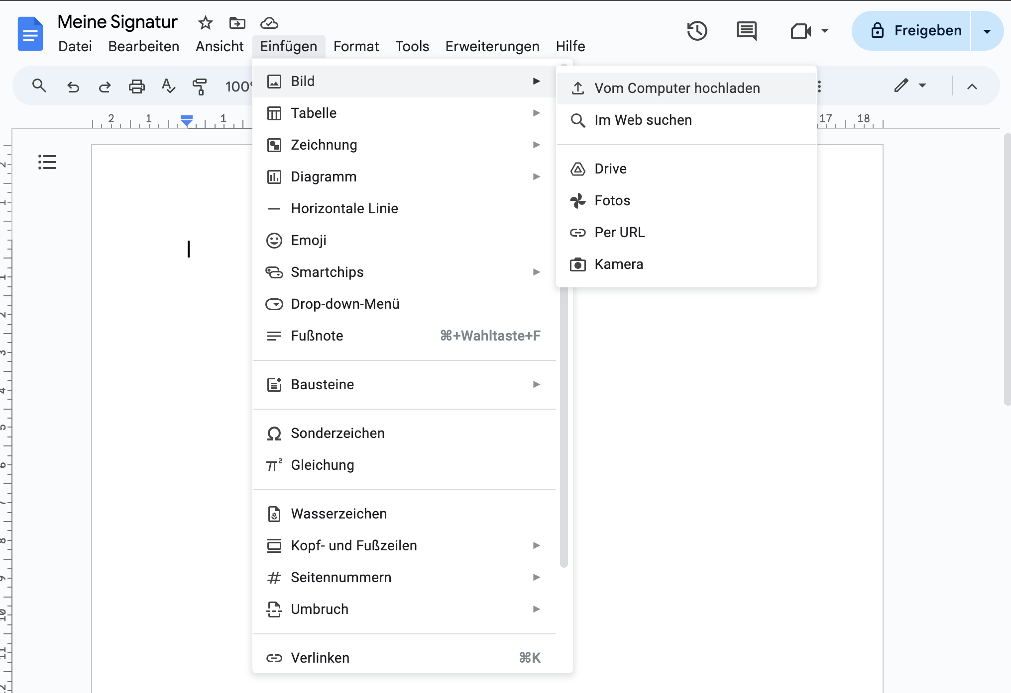 Signaturscan zu Google Docs hinzufügen