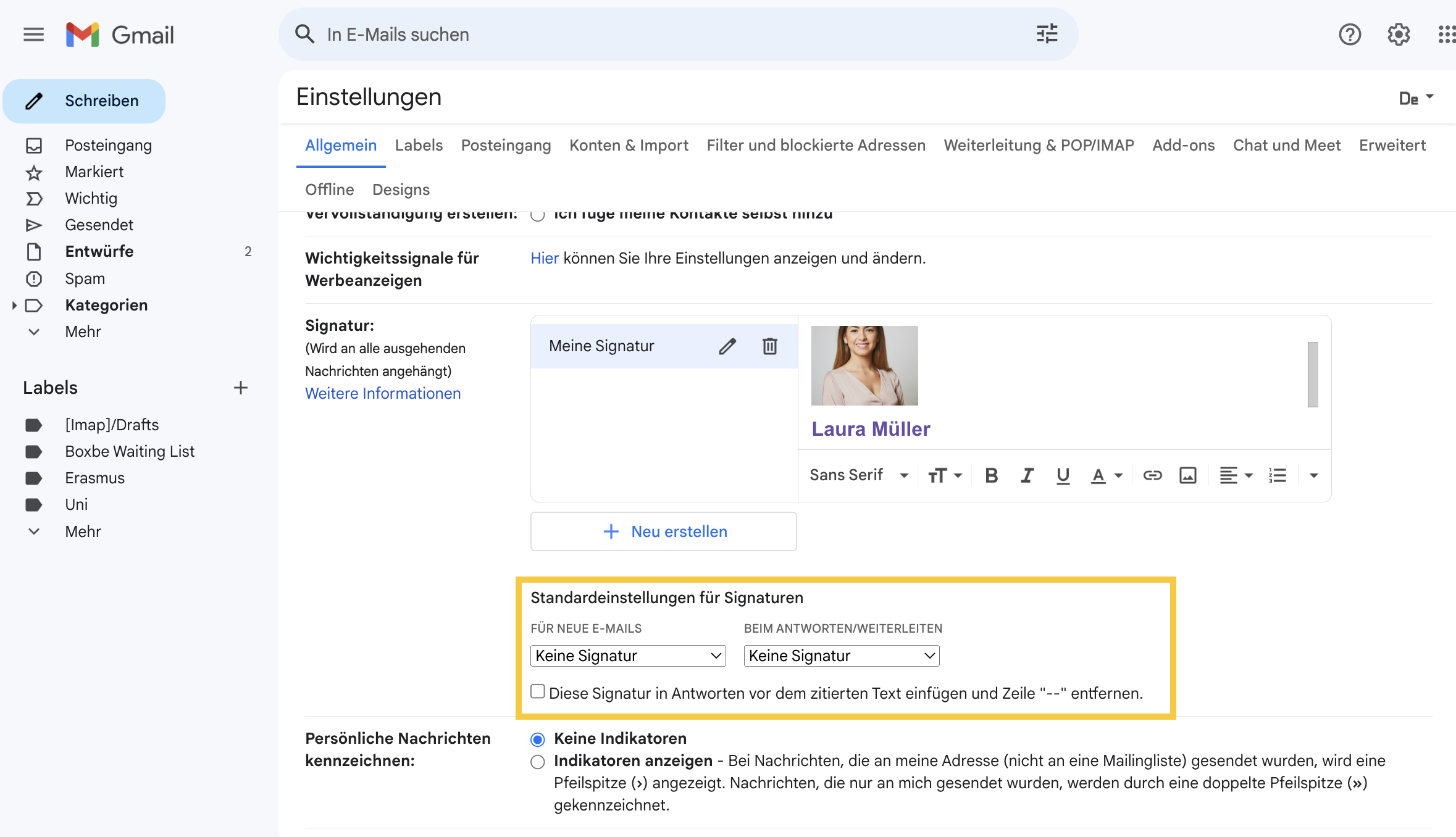 Signaturstandards in Gmail