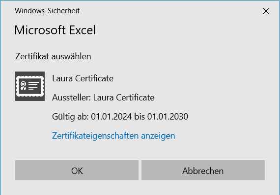 digitales Zertifikat in Microsoft Excel