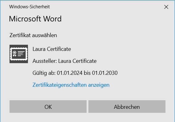 Digitales Zertifikat in Microsoft Word