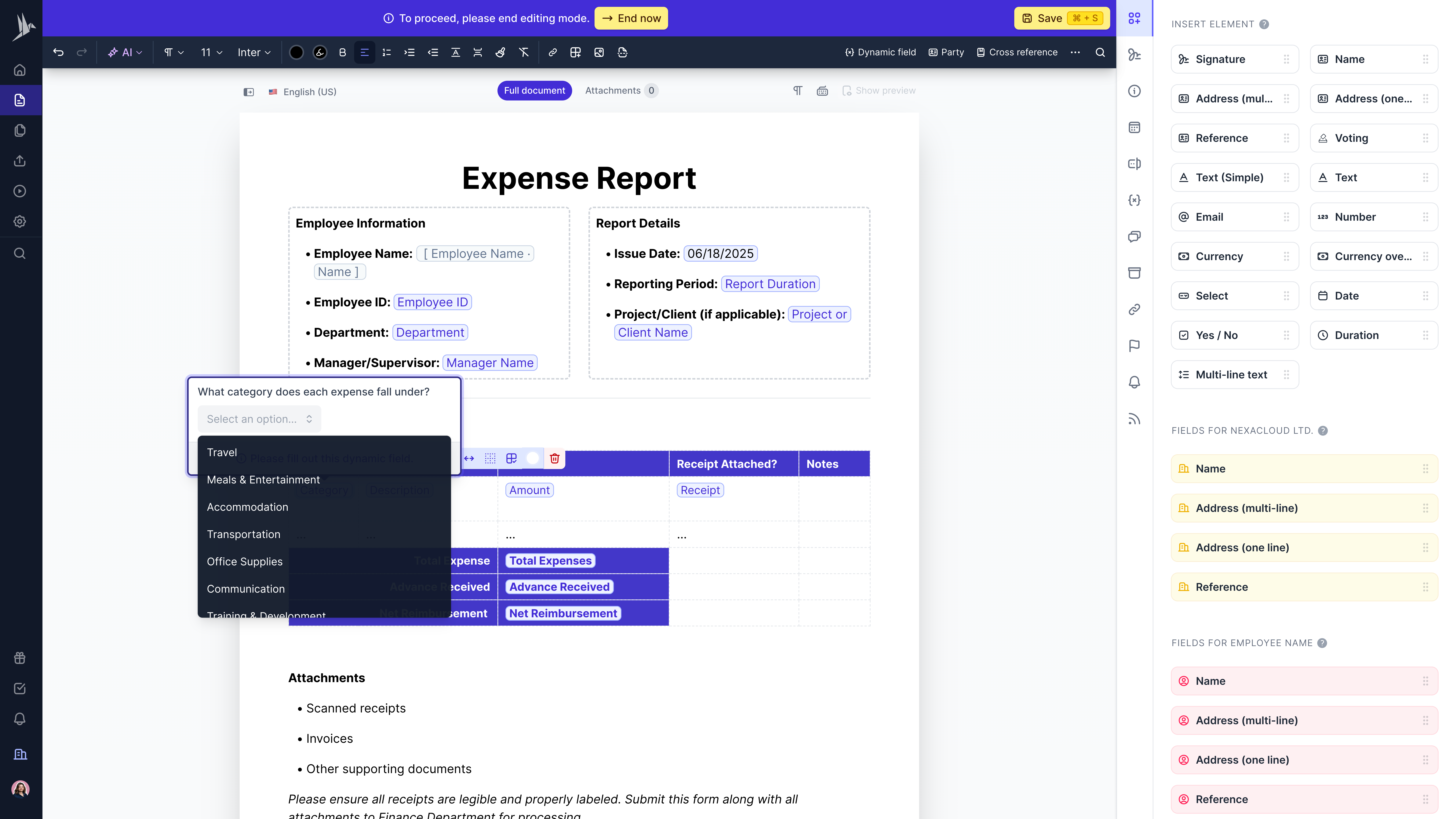 Expense Report Sample