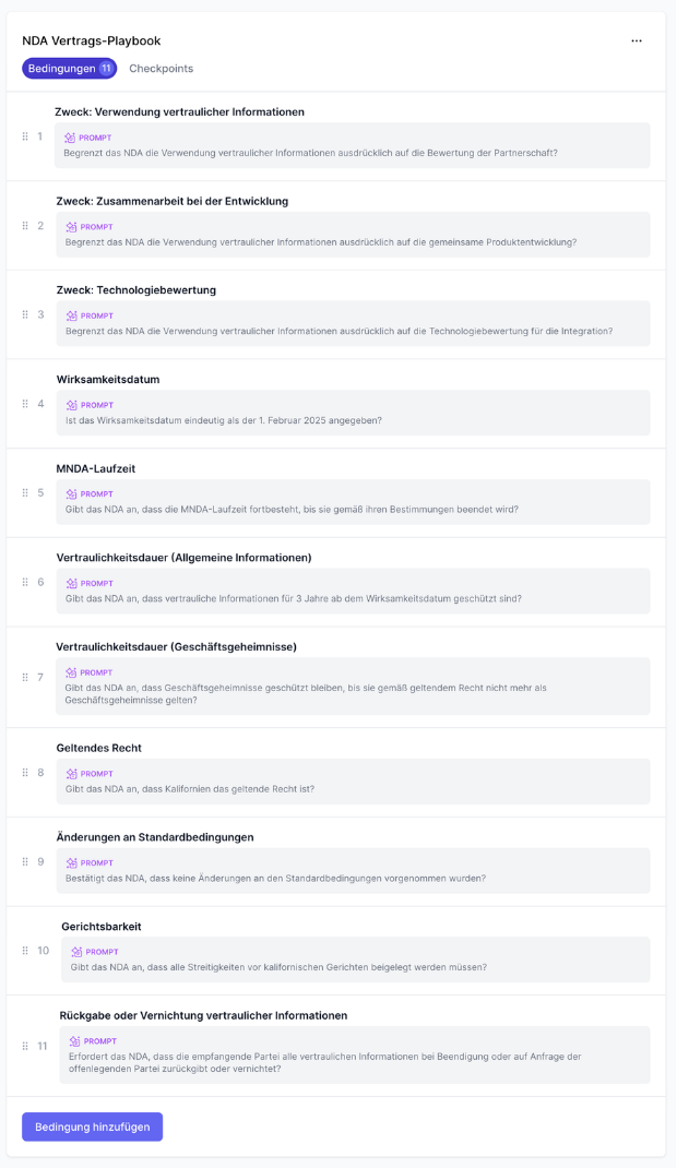 Beispiel für ein KI-NDA-Playbook in fynk
