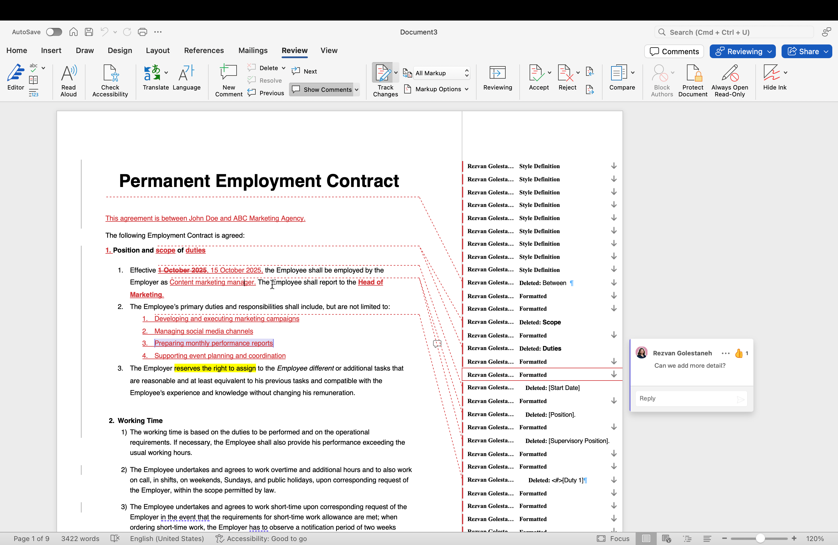 Comparing original and redlined doc in MS Word