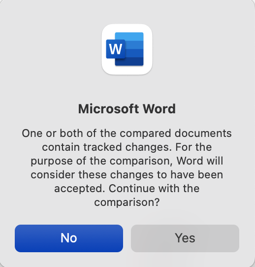Comparing documents warning message