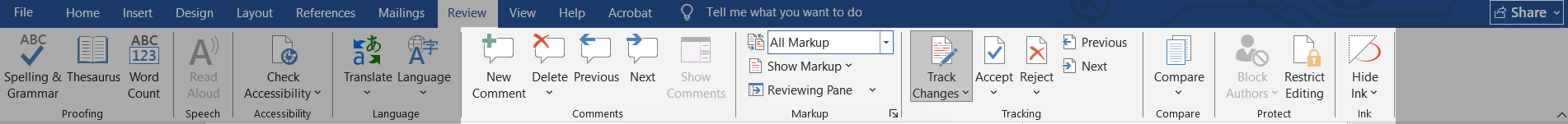 Review panel in MS Word in Windows