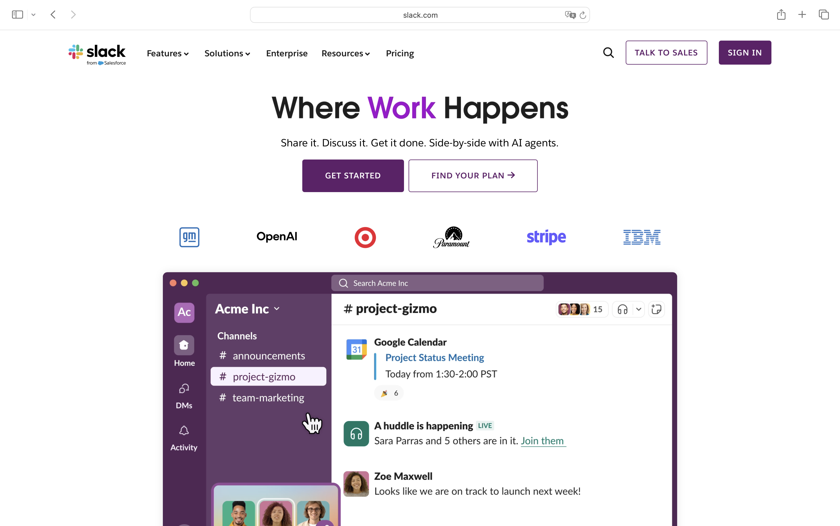 Slack-Startseite Slack-Startseite