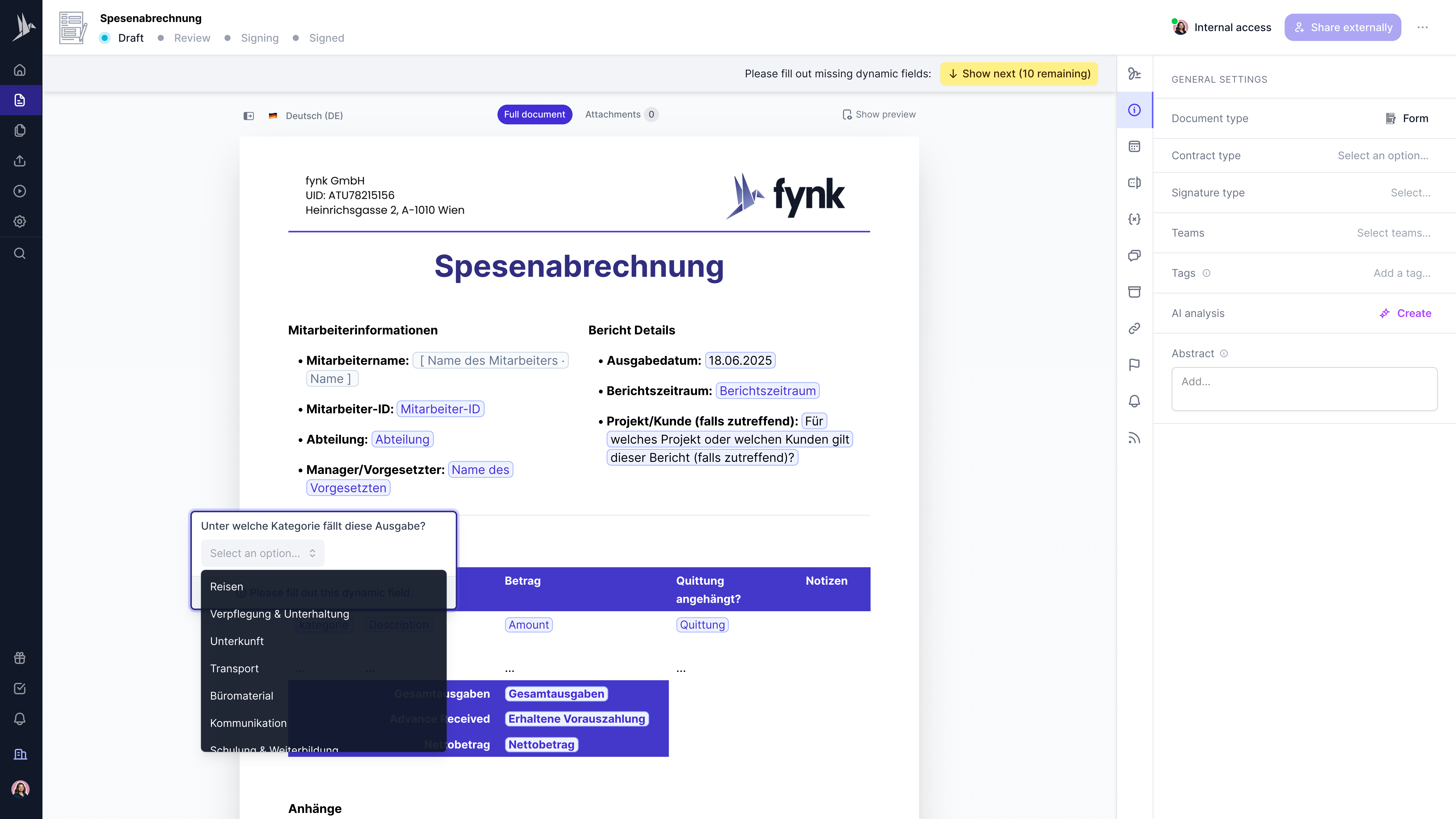 Beispiel Spesenabrechnung