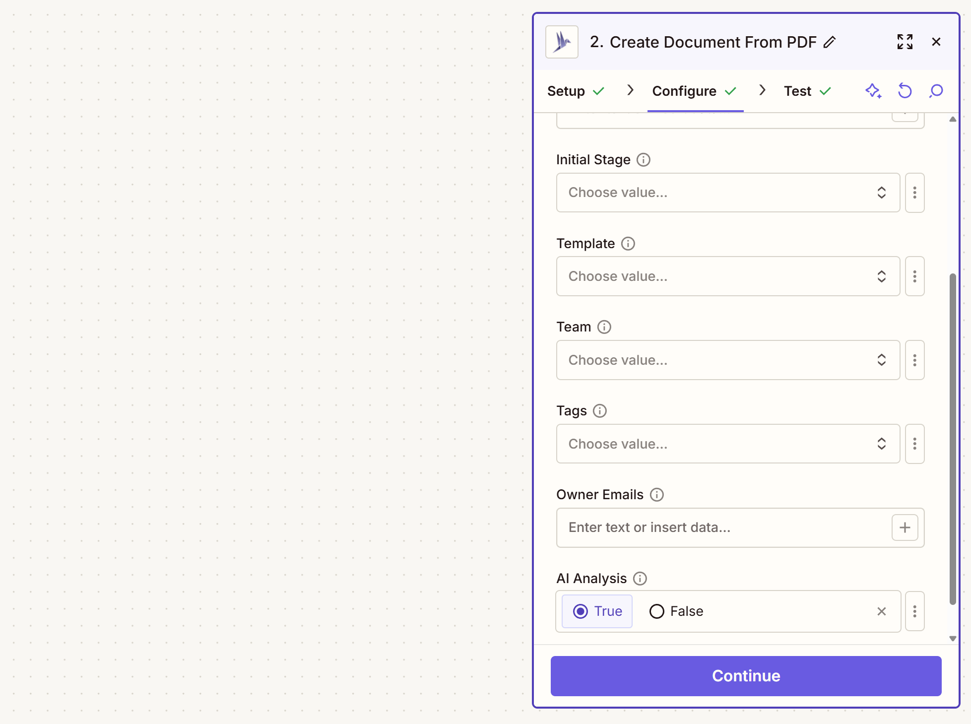 Screenshot of the AI analysis configuration
