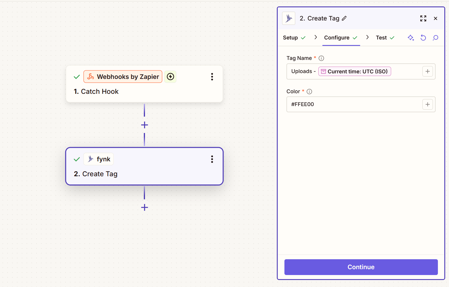 Screenshot of the Create Tag step configuration