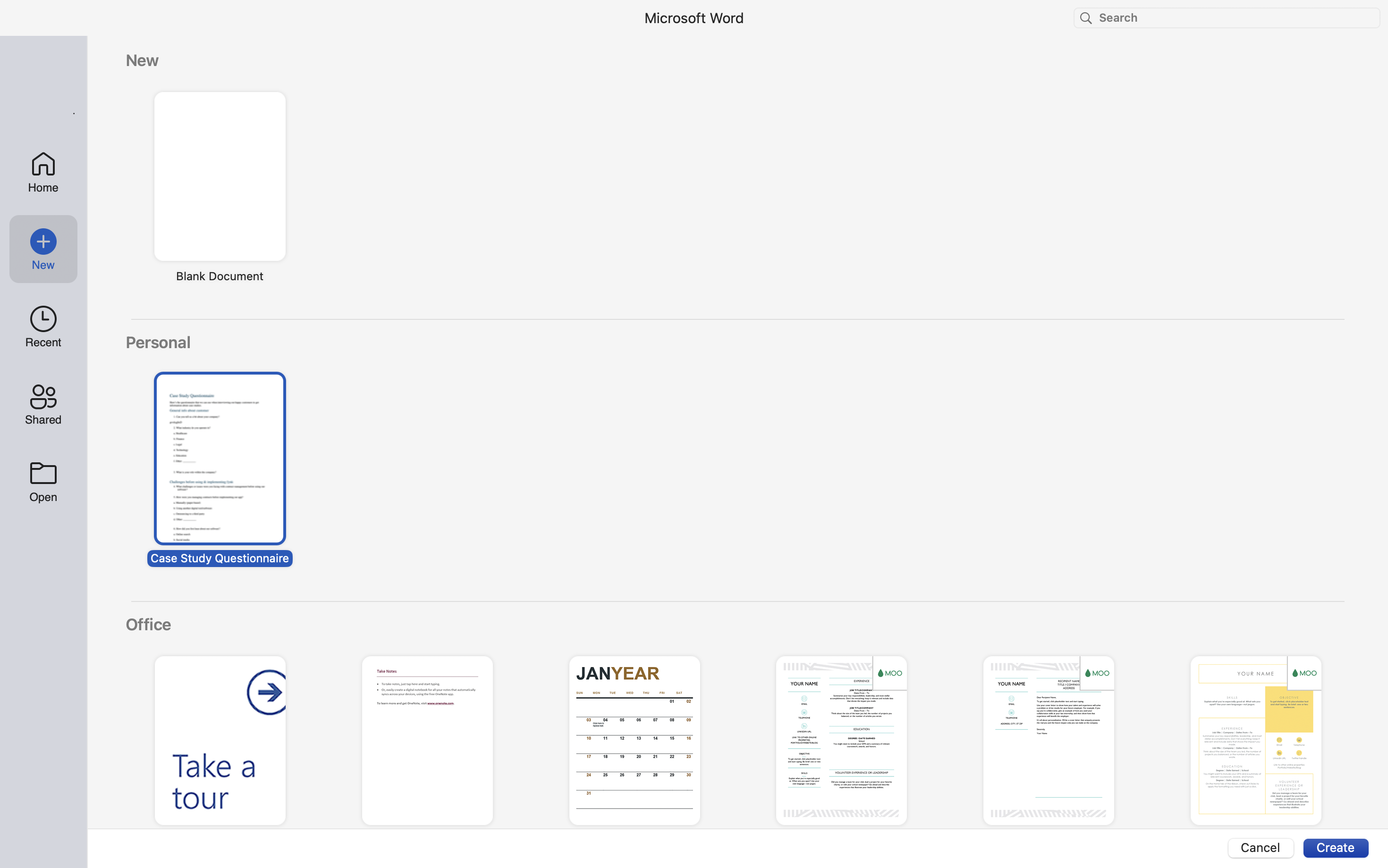 Personal templates section in Microsoft Word Personal templates section in Microsoft Word
