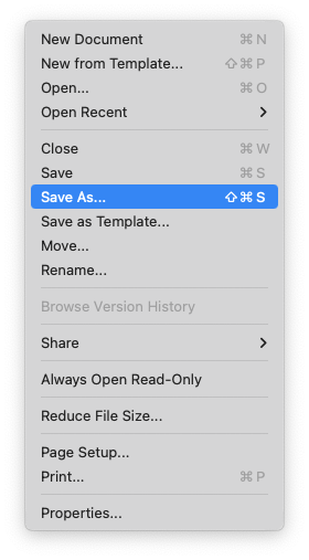 Save As from the File menu in Word on Mac Save As from the File menu in Word on Mac