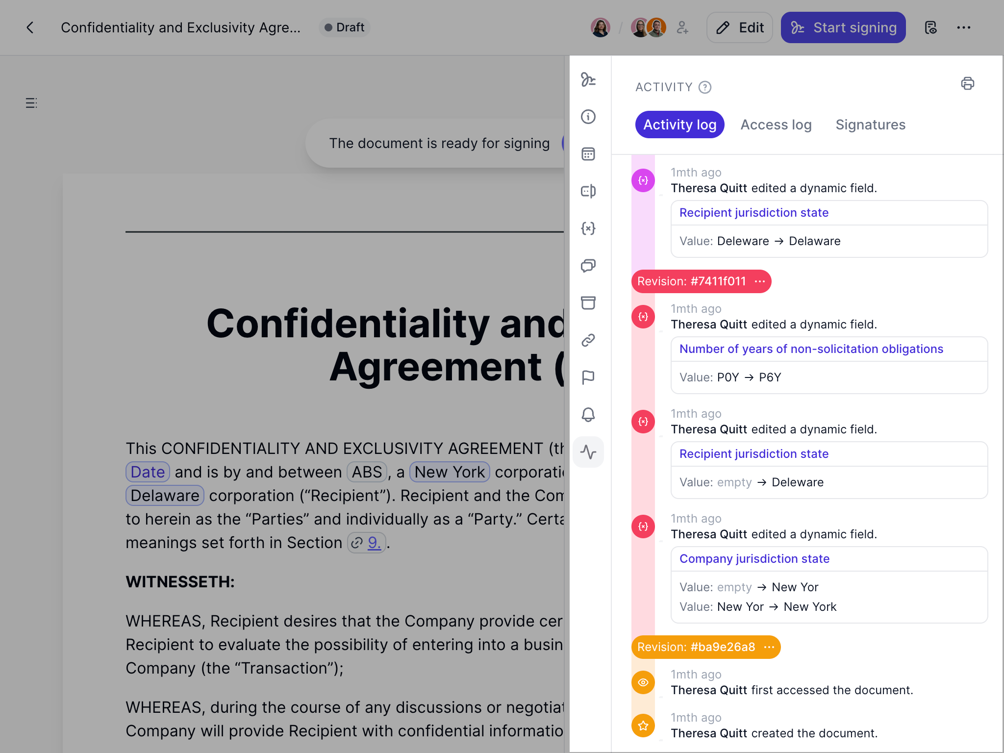 Activity log events in fynk app