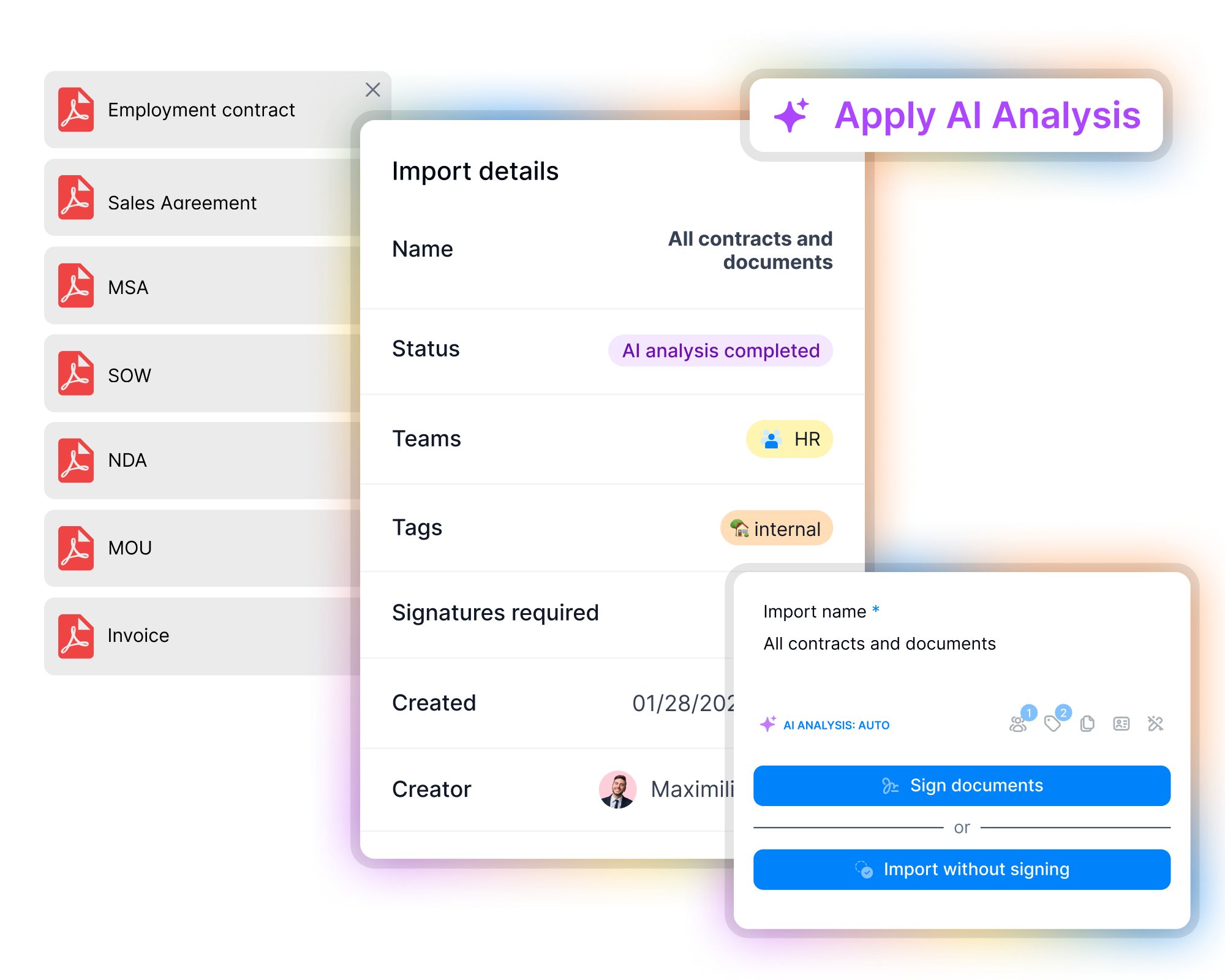 All your agreements organized. In minutes.