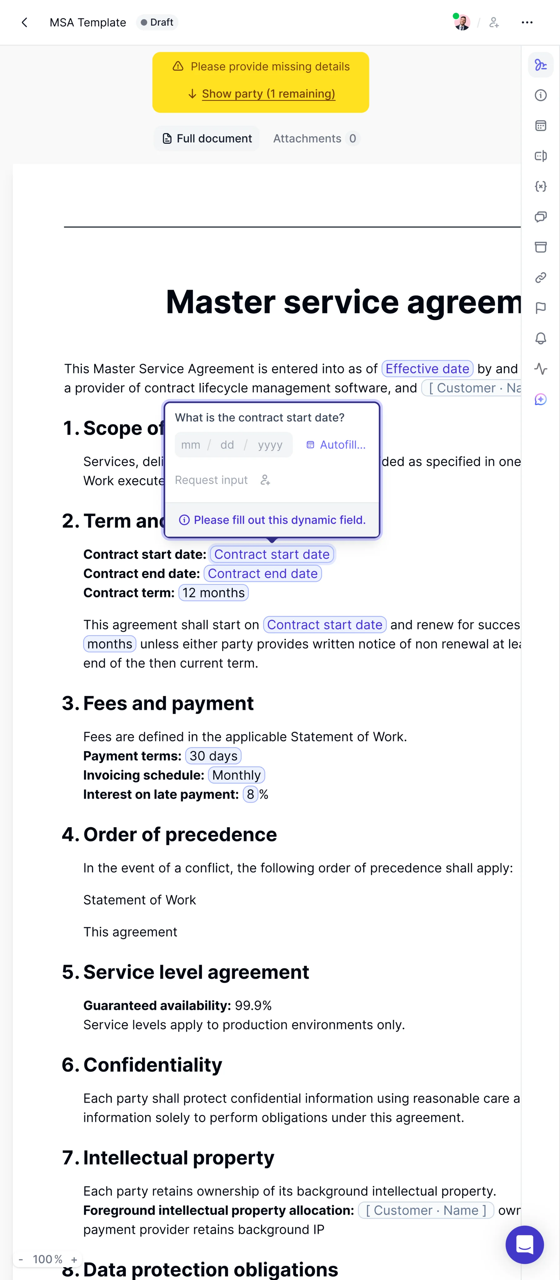 Document templates and dynamic fields