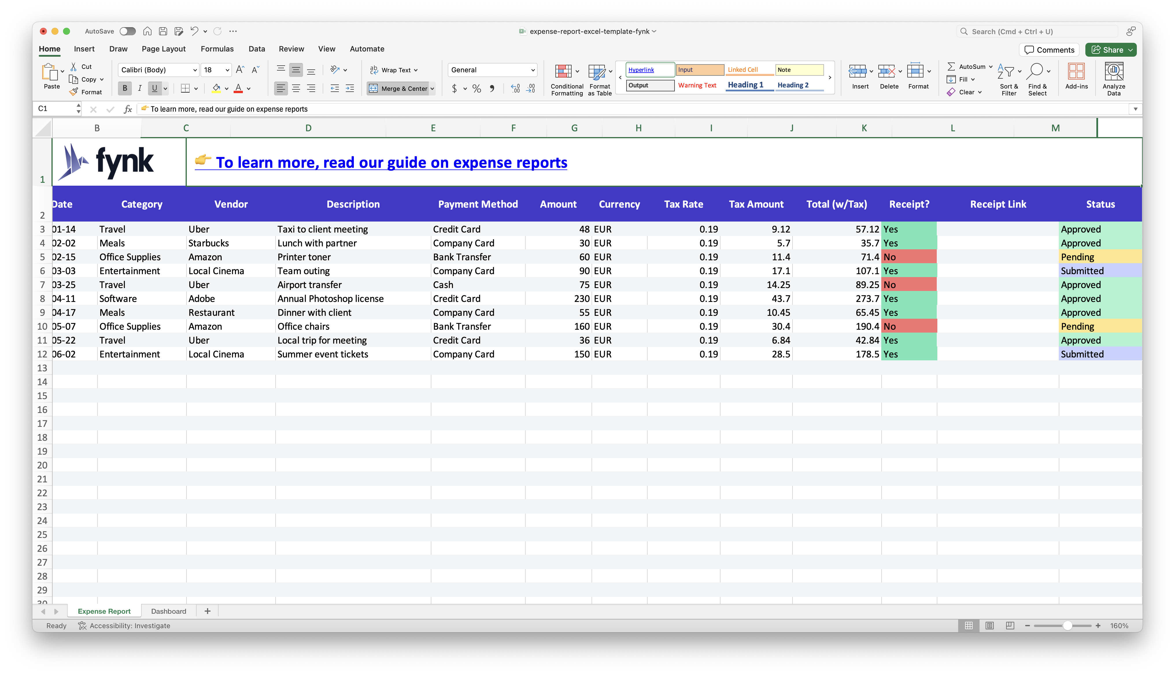 Expense Report Excel Template