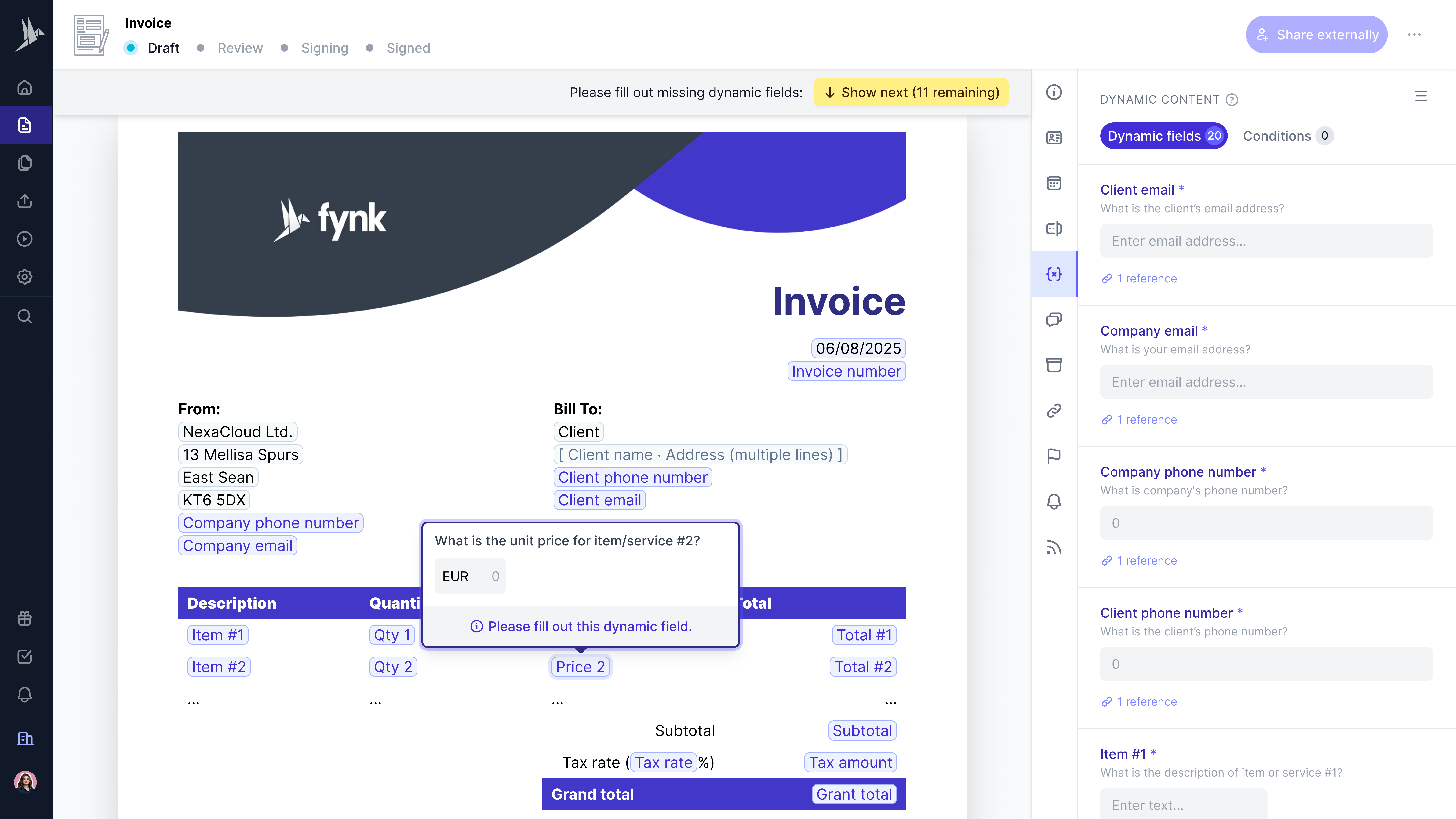 billing invoice template with filling fields