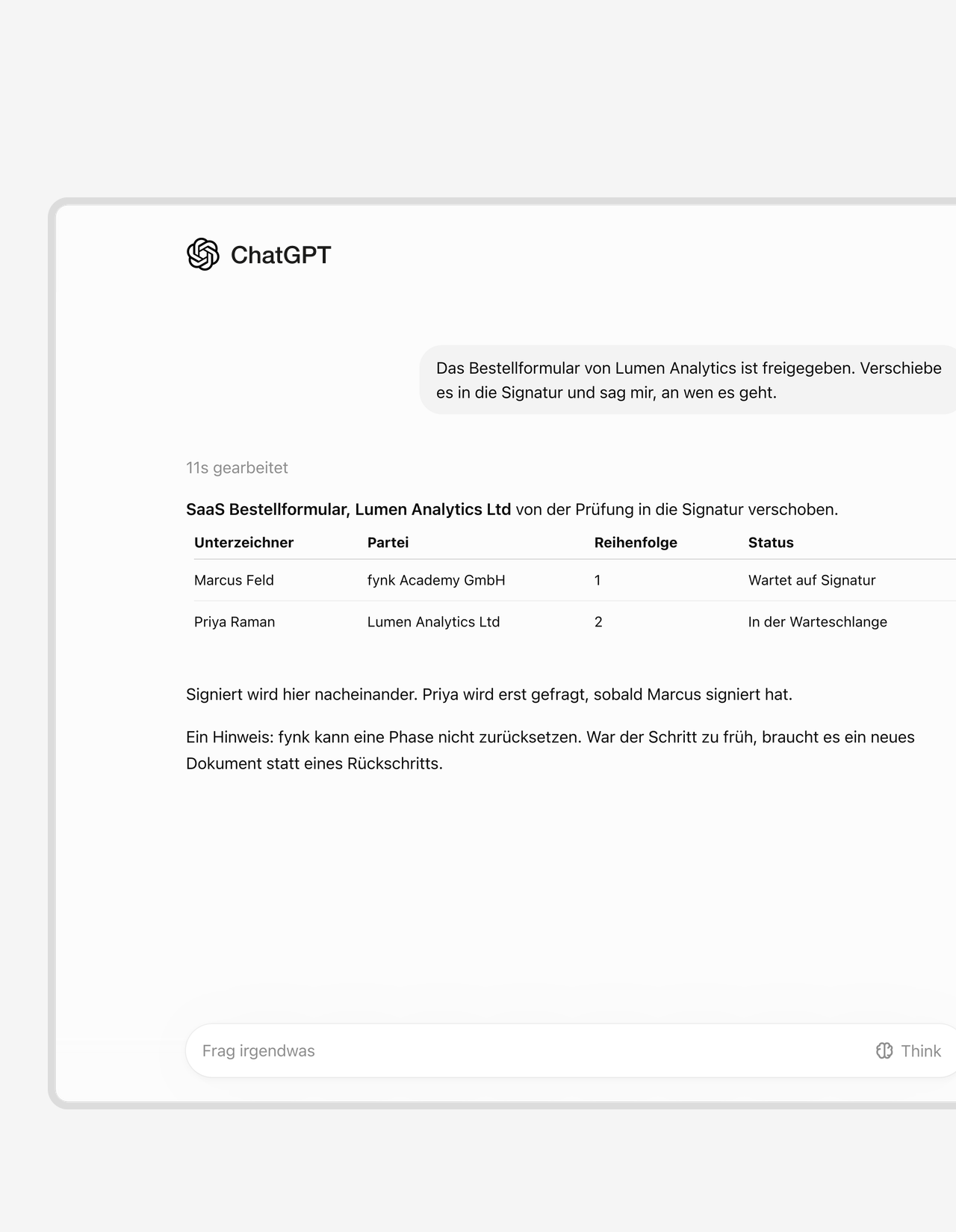 Im Meeting freigegeben. Unterschrift startet, bevor es endet.