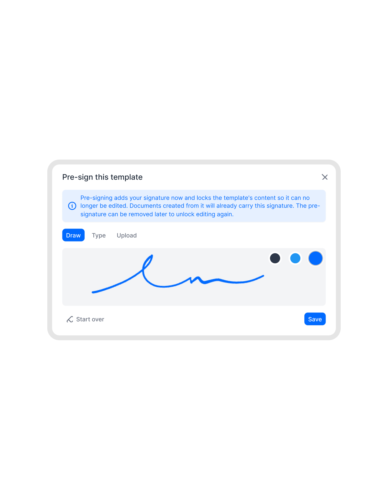 Pre-signing a contract template in fynk
