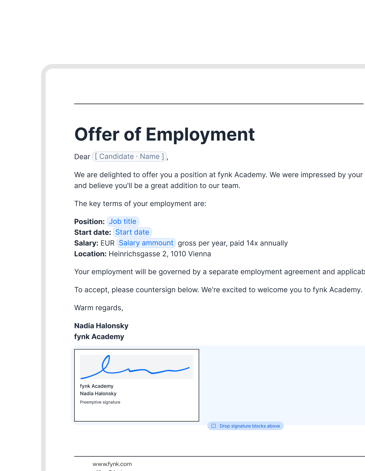 Add your signature to future contracts.
