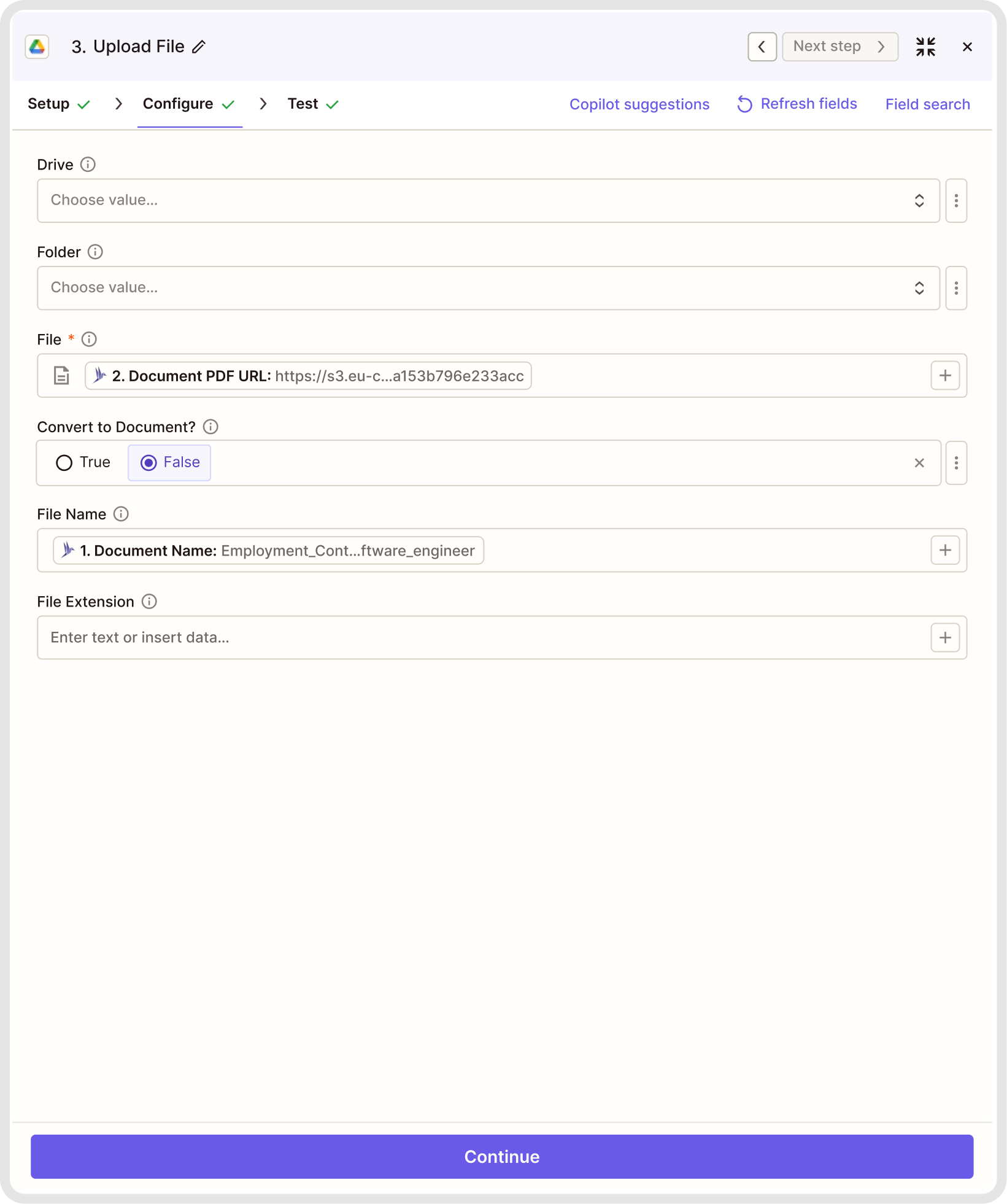 Save a signed contract from fynk to Google Drive in Zapier